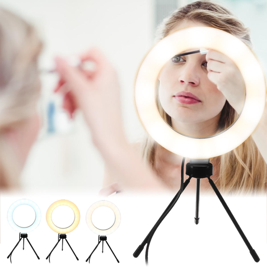 Fotografering LED-speglar Selfie Ring Light 260MM Dimmbar kameratelefonlampa Påfyllningsljus med bordstativ Telefonhålla