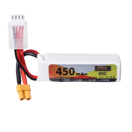 ZOP Power 11.1V 450mAh 95C 3S Lipo Batteri XT30 Plug för 90-150 storlekar Multirotor FPV Drone