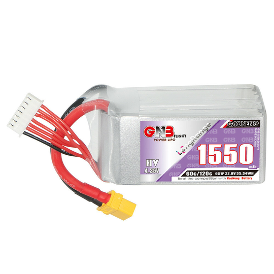 Gaoneng GNB 22,8V 1550mAh 60C 6S HV LiPo-batteri T/XT60/XT90/EC5 Plugg för 6 tums FPV Racing Drone