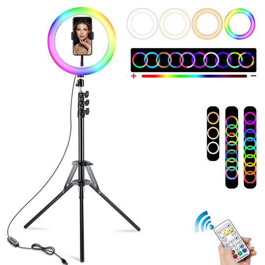 10 tum 3000K-6500K LED RGB-ringljus med fjärrkontroll Stativ Bärbar USB-ringljuslampa för vloggning TikTok Youtube Video