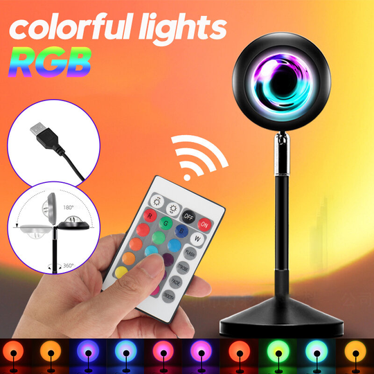 USB-ström Colorful RGB LED-ljus Fjärrkontroll Atmosfärprojektion Led Nattlampa för hemrumsbutik Bakgrundsdekoration