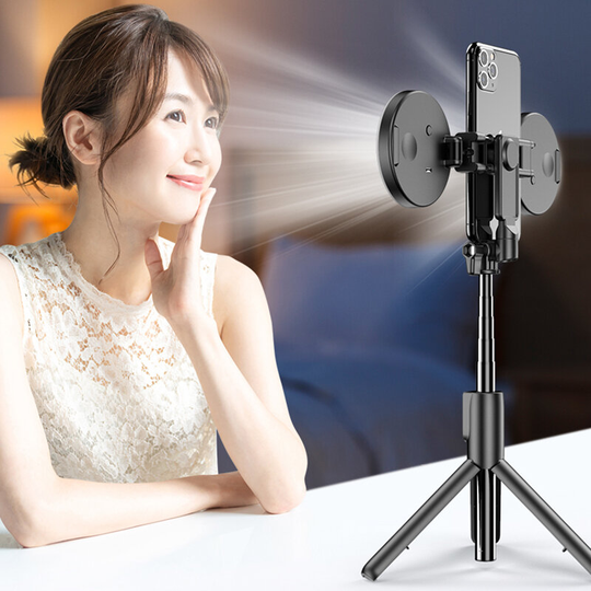 Utdragbar bluetooth Selfie Stick med LED Ring Fill Light Vikbart Live Tripod Monopod för YouTube Tikok Mobiltelefonfotog
