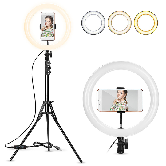 LED-ringfyllningsljus Studiolampa Fotografisk för video Live Skönhetssmink Spegelljus Streaming USB + slangtelefonklämma