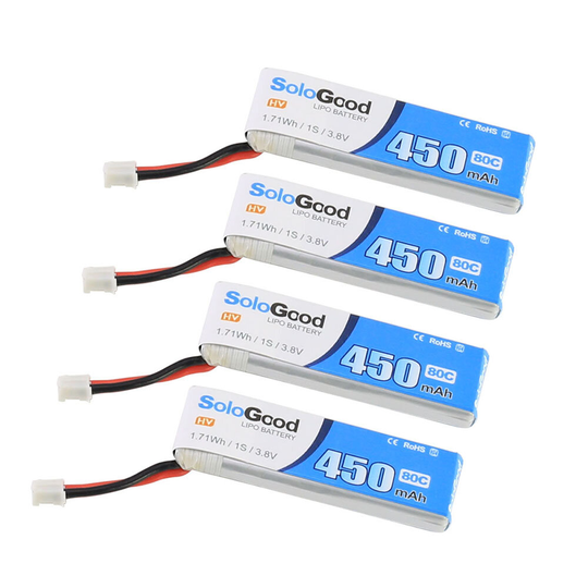 4st Sologood 3.8V 450mAh 80C 1S LiPo -batteri PH2.0 Plug för Emax Tinyhawk 2 FPV Racing Drone