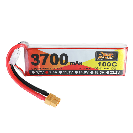 ZOP Power 7.4V 3700mAh 100C 2S Lipo Battery XT60-kontakt för RC Racing Drone