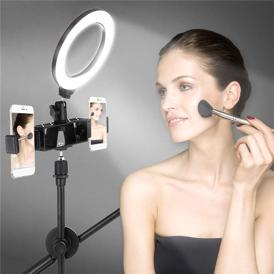 Dimbar LED-ringljussats + Light Stand 6500K Camera Photo Video Desktop Lamp