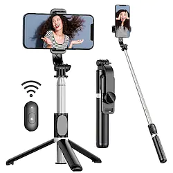 Portable Aluminum Alloy Selfie Stick Phone Tripod with Wireless Remote Shutter Compatible with iPhone 14 13 12 11 pro Xs Max Xr X 8 7 6 Plus, Android Samsung Smartphone Lightinthebox