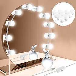 LED Makeup Vanity Lights Stick on Mirror with 10 dimmable Bulbs USB 4.6m 15ft Cable White Lightinthebox