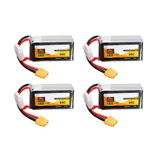 4 st ZOP Power 14,8V 1800mAh 65C 4S Lipo Batteri XT60 Plug För PFV Racing Drone