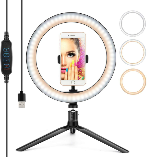 10-tums LED-ringljus Dimbar Desktop Selfie Light Stativstativ för YouTube Tiktok Video Live Stream Makeup Photography
