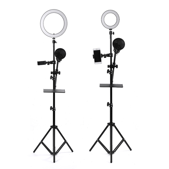 16/25 cm dimbar LED-videoring Ljus stativstativ med telefon / mikrofonhållare bluetooth Selfie-slutare för Youtube Tik T