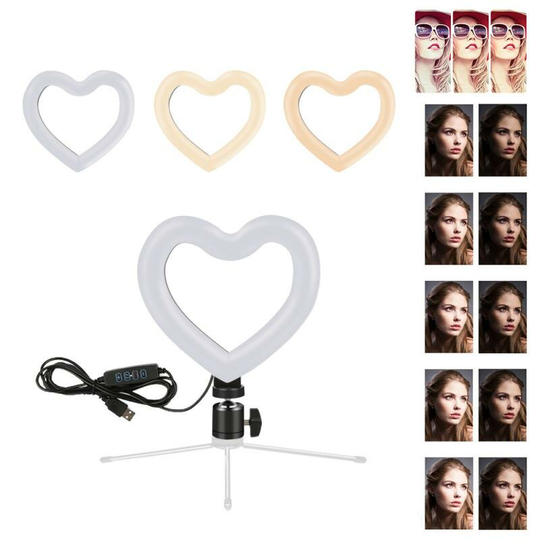 Bakeey 6 tums hjärtformad LED-ringljus dimbar Kallvarm sminkfotografering Video Live Stream Lampa Tricolor Fill Light