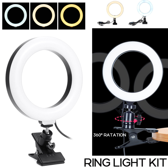 6/8 tum Dektop Fylljuslampa 2800-7200K 360 ° Rotation Bärbar Selfie Ring Light