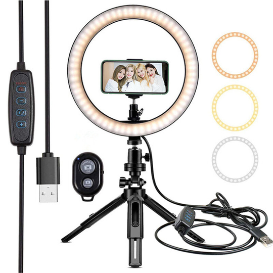 Bakeey 10-tums fotografering LED-ljusringljusstativ Stand Holder blutooth fjärr-USB-kontakt Justerbar dimbar sminkfyllni