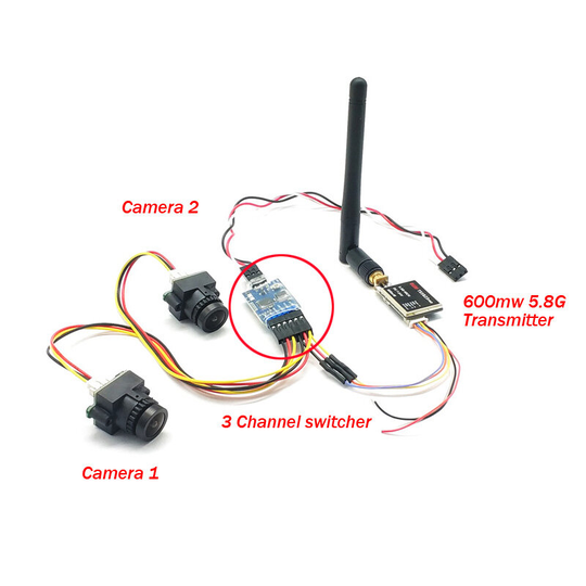 EWRF FPV Dual Kamera System 1000TVL CMOS Mini Två kameror + 5,8Ghz 600mW 40CH VTX + 3CH Switch Support PMW för RC Racing