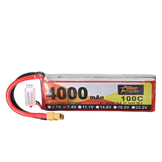ZOP Power 7.4V 4000mAh 100C 2S Lipo Battery XT60-kontakt för RC Racing Drone