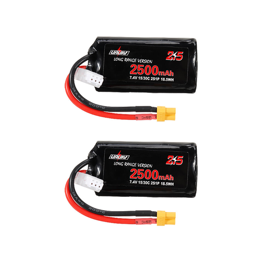 2st URUAV 7,4V 2500mAh 15/30C 2S Långdistans Li-jonbatteri XT30 Plugg för FPV Racing Drone