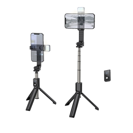 HOCO K15 All In One Bärbar Bluetooth-fjärrkontroll Selfie Stick 2-växlingsfyllningsljus Teleskopisk utdragbar infällbar