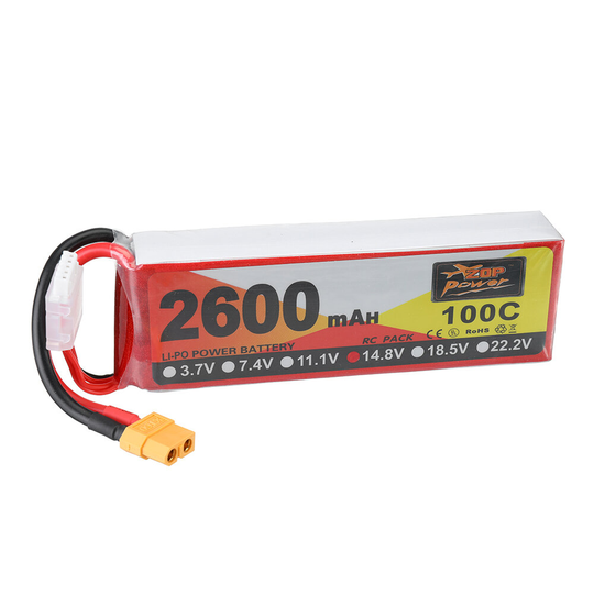 ZOP Power 14.8V 2600mAh 100C 4S Lipo Battery XT60-kontakt för RC Racing Drone