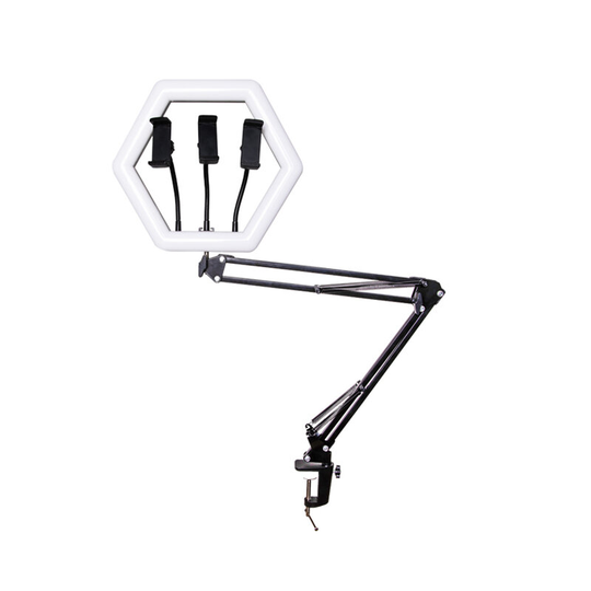 Skrivbordstativ LED-lampa Mobiltelefonfäste Ringljus USB-driven färgtemperatur Ljusstyrning Selfiefotografering Telefons
