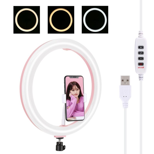 PULUZ PU457F 11,8 tums USB 3-lägen Dimbar Dual Färgtemperatur USB LED Böjd diffuslampa Ring Vlogging Selfie-ljus