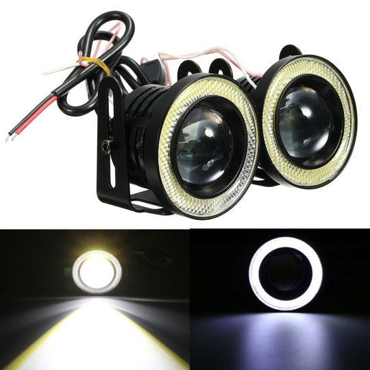 Universal 2,5Inch COB LED Dimljus Vit Angel Eyes Halo Ring Dagsljus Running Lights DRL Projector Lamp 30W
