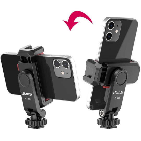 Ulanzi ST-06S Telefonklämma med två kalla skor Vertikal fotografering Smarttelefonfäste Hållare Stativfäste DSLR Kameraf