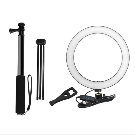 Yingnuost 5500K dimbar videoljus 16 cm LED-ringlampa med skiftnyckel Selfie Stick stativ för Youtube Tik Tok Live Stream