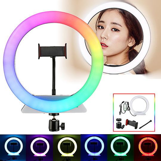 2800-6500K Steglös dimning RGB-färg LED-ringfyllningslampa med telefonklippfotobelysning
