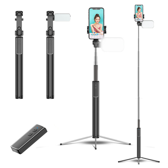 Bakeey 360 graders roterande miniteleskopisk bluetooth Smart Timer Selfie Stick med LED-fyllningsljus