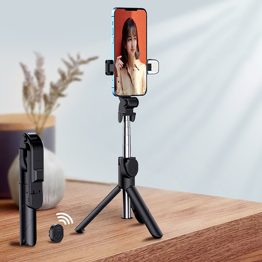 Handhållen 100cm utdragbar bluetooth stativ Selfie Stick med fyllningsljus för mobiltelefon