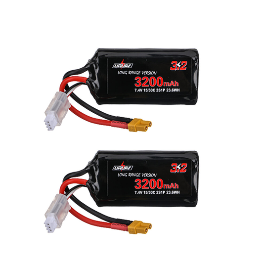2st URUAV 7,4V VTC6 3200mAh 15/30C 2S Long Range Li-ion batteri XT30 Plugg för FPV Racing Drone