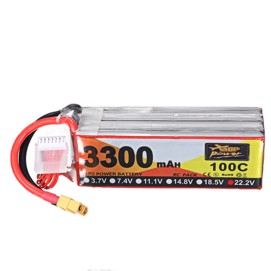 ZOP Power 22.2V 3300mAh 100C 6S Lipo Battery XT60-kontakt för RC Racing Drone