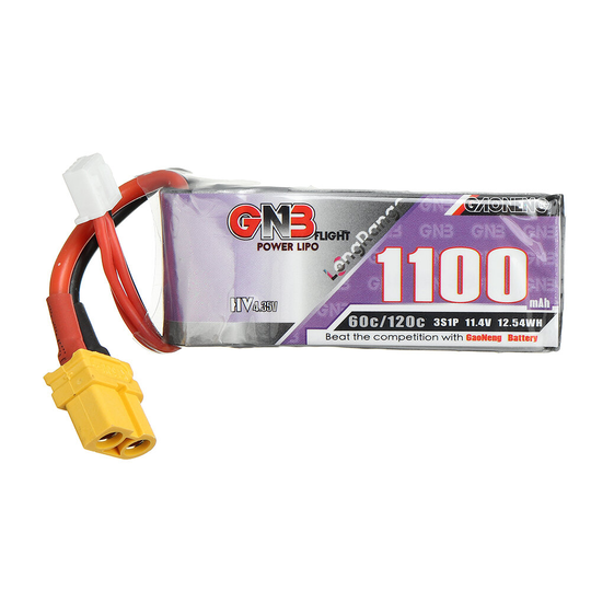 Gaoneng GNB 11.4V 1100mAh 60C 3S LiPo-batteri XT30 / XT60-kontakt för FPV Racing Drone