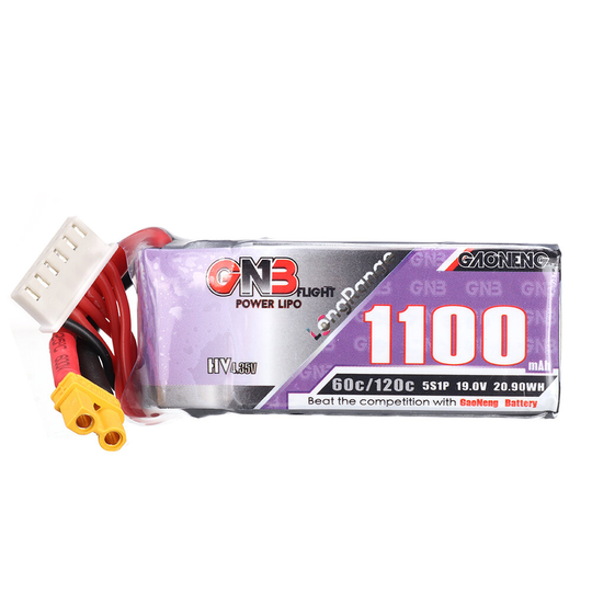 Gaoneng GNB 19V 1100mAh 60C 5S HV LiPo -batteri XT30/XT60 Plug för FPV Racing Drone